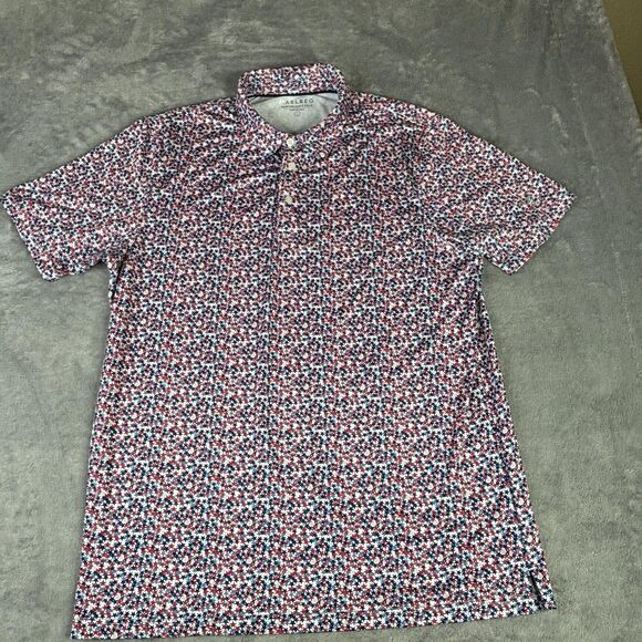 MAELREG Polo Shirt Mens Large Red White Blue Stars Performance Golf Stretch - Picture 3 of 10